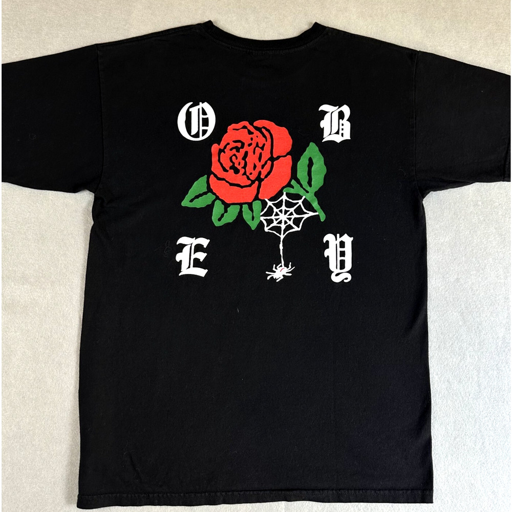 Rare Obey Roses And Spiders Graphic Tee - Black - Sz Medium